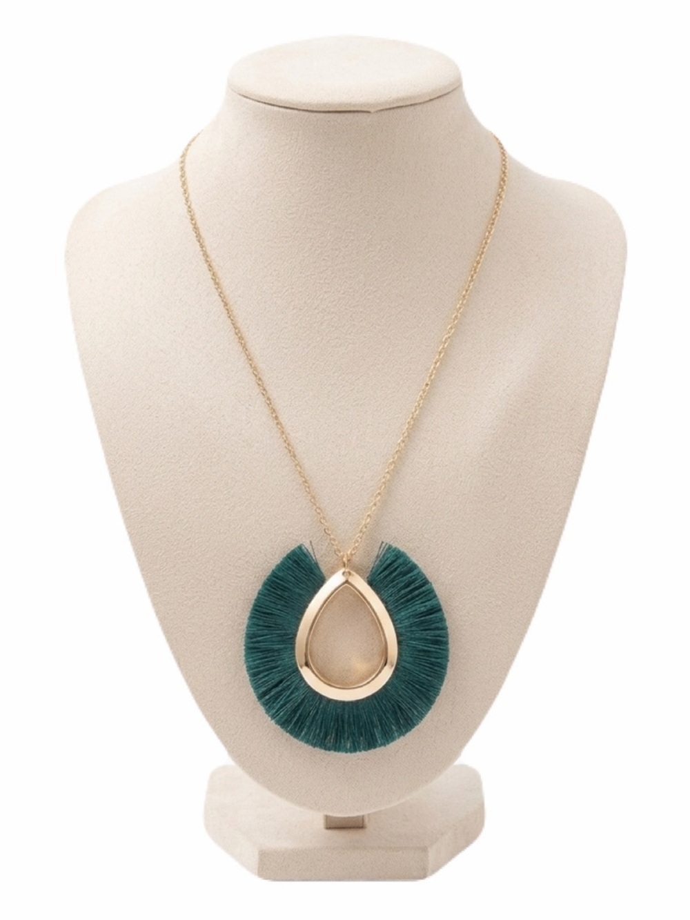 New Vintage Style Ethnic Green Tassel Boho 9k Gold Choker Statement Necklace